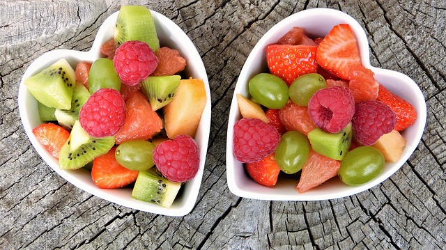 Fruit salad in heart-shaped bowls