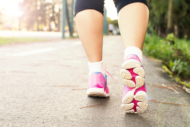 walking in pink sneakers