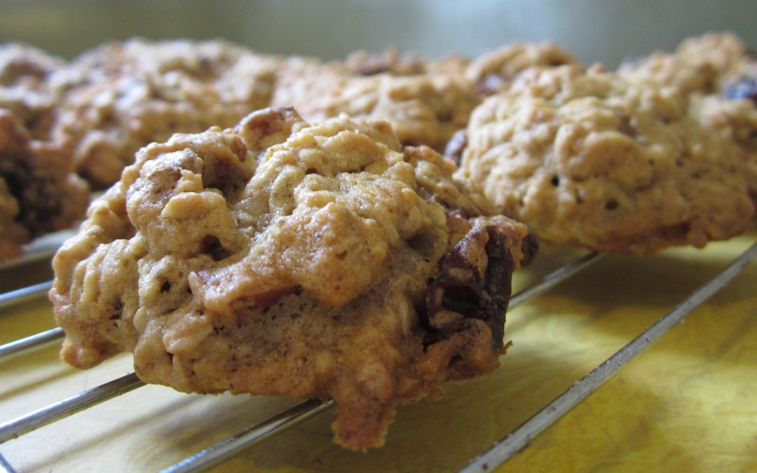 oatmeal raisin walnut cookies on cooling rack