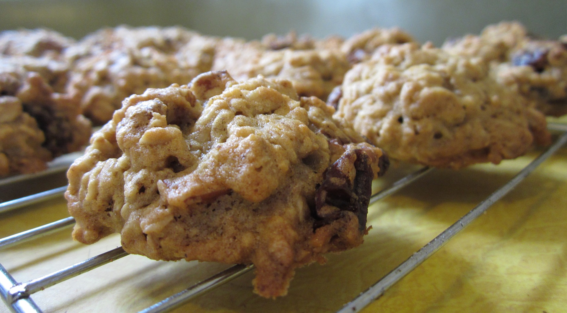 oatmeal raisin walnut cookies on cooling rack