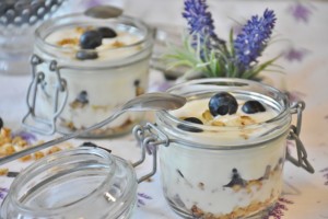 bluberries and yogurt in jars