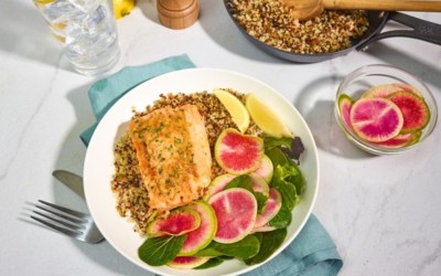 Skillet Seared Salmon and Quinoa with Radish Salad